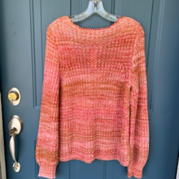 LOFT SPACEDYE KNIT V NECK SWEATER SIZE MEDIUM NWT PINK ORANGE  PASTELS - Picture 9 of 15